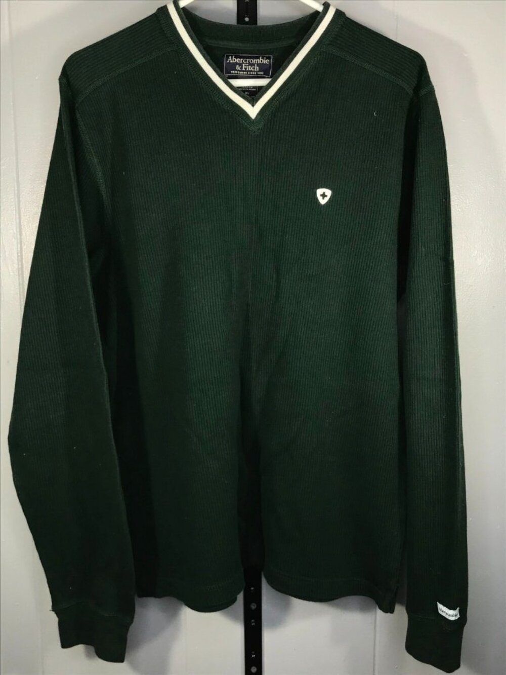 Vintage Y2K Abercrombie & Fitch Green Knit Ribbed V-Neck Sweater Size XL Cotton